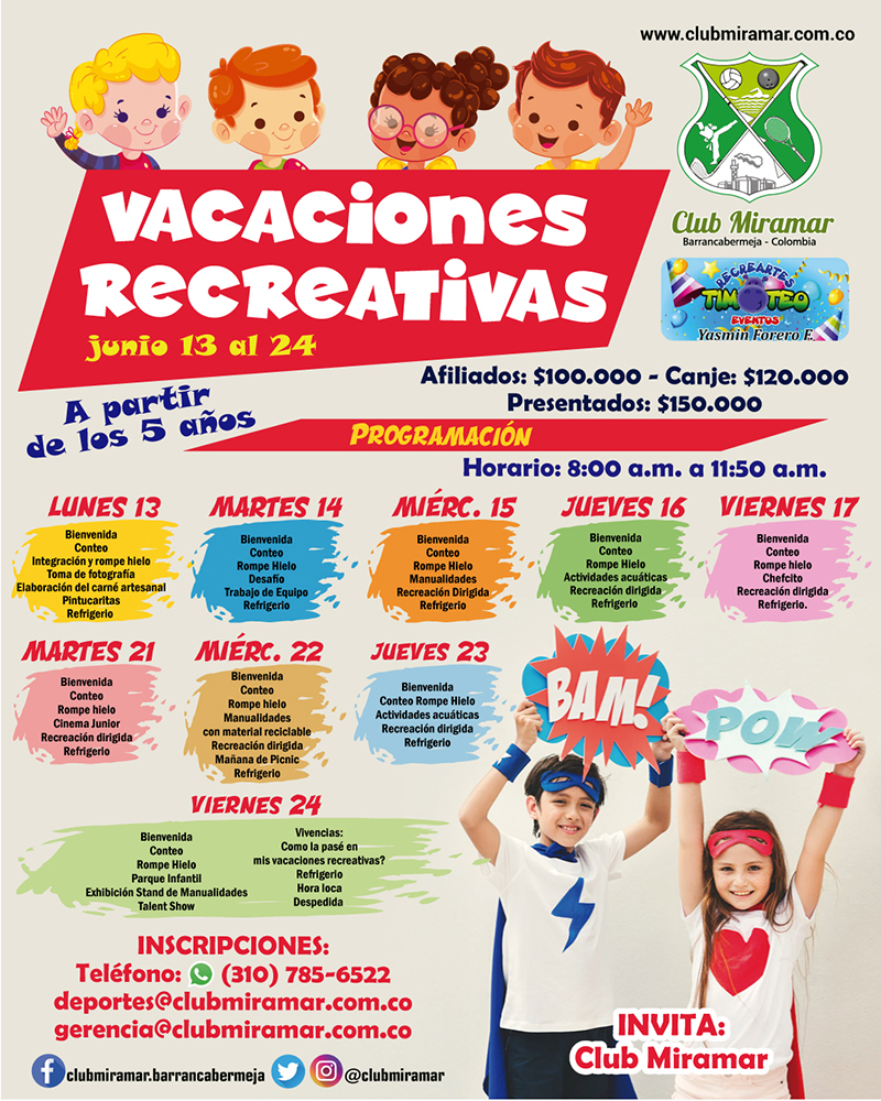Vacaciones Recreativas Junio 2022 Club Miramar Barrancabermeja